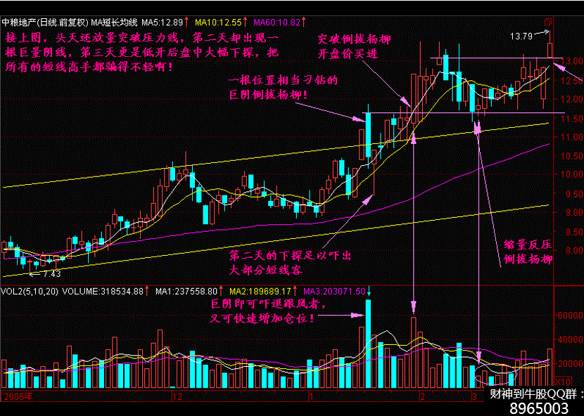 一旦股票出现“长阴倒拔杨柳”形态，坚决捂股，股价将步步高升！