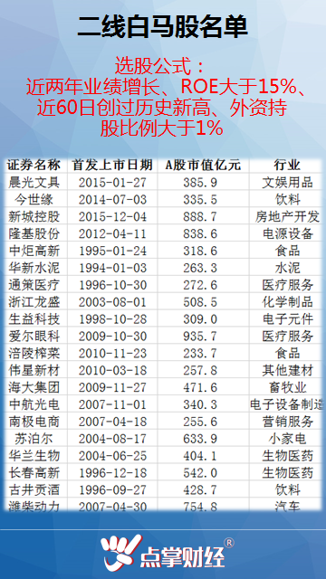 最新二线白马股名单